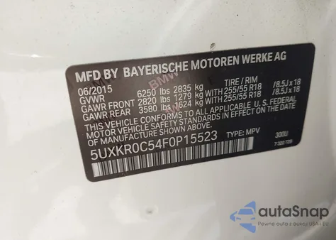 2015 BMW X5 xDrive35I из США, поврежденный, VIN 5UXKR0C54F0P15523